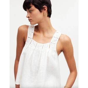 Madewell Embroidered A-Line Top 100% Linen White Flowy Lightweight Size Small
